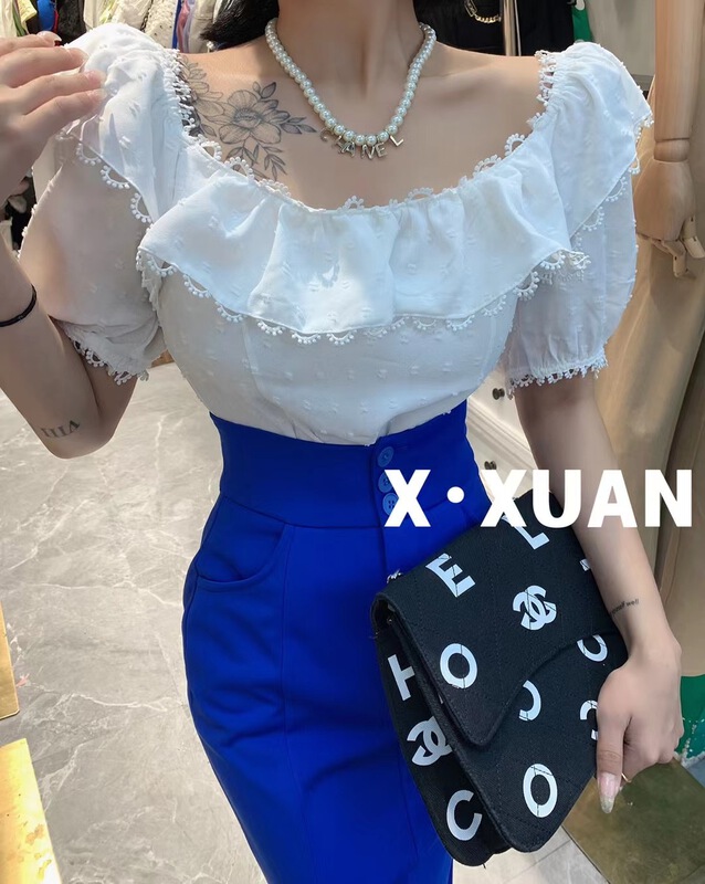 [x.xan] lotus leaf lace off shoulder shirt 7369\pcz