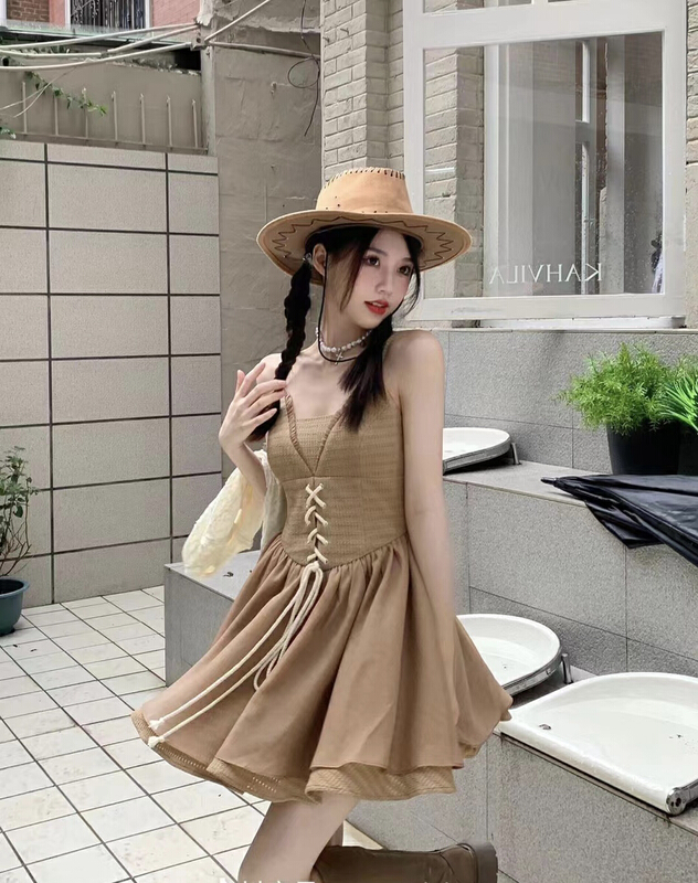 [fan fan] Spice Girl Hong Kong style retro suspender dress 8008-1\jj