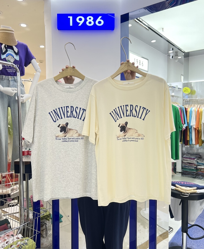[1986] simple casual Dog Print loose short sleeve T-shirt f2997\lsl