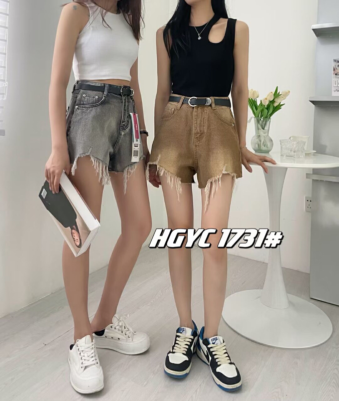 [x2d2] net red westernized version a rough fringe versatile denim shorts (with belt) 1731\jj