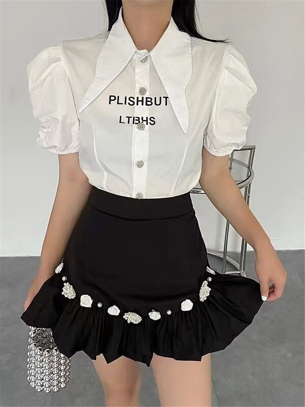 [dawg king] letter printed button up shirt d9305\wtt