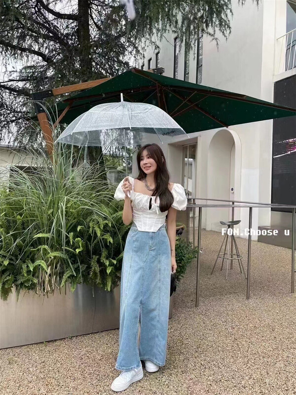 [x.xan] French square neck, waist closed, thin, bubble sleeve, irregular small shirt 7535\pcz