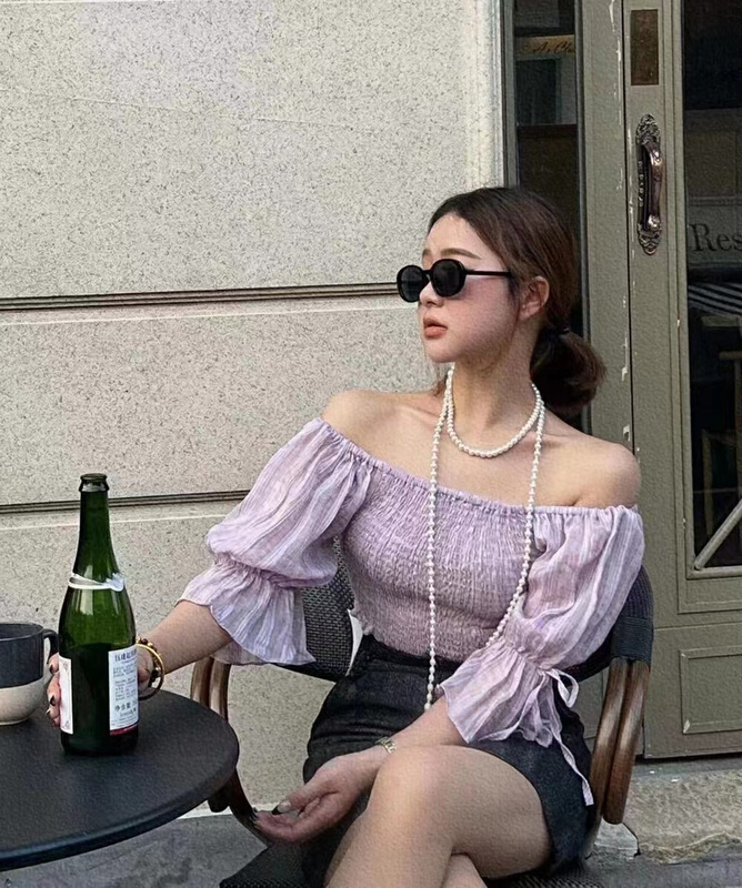 [x.xan] French off shoulder flare sleeve shirt 7371\pcz