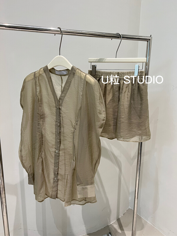 [U grain] simple and versatile shirt + comfortable casual shorts two piece suit 6111\fhx