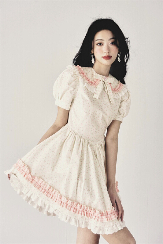 [AC] floral patchwork pink checkered bow dress 7050\jj