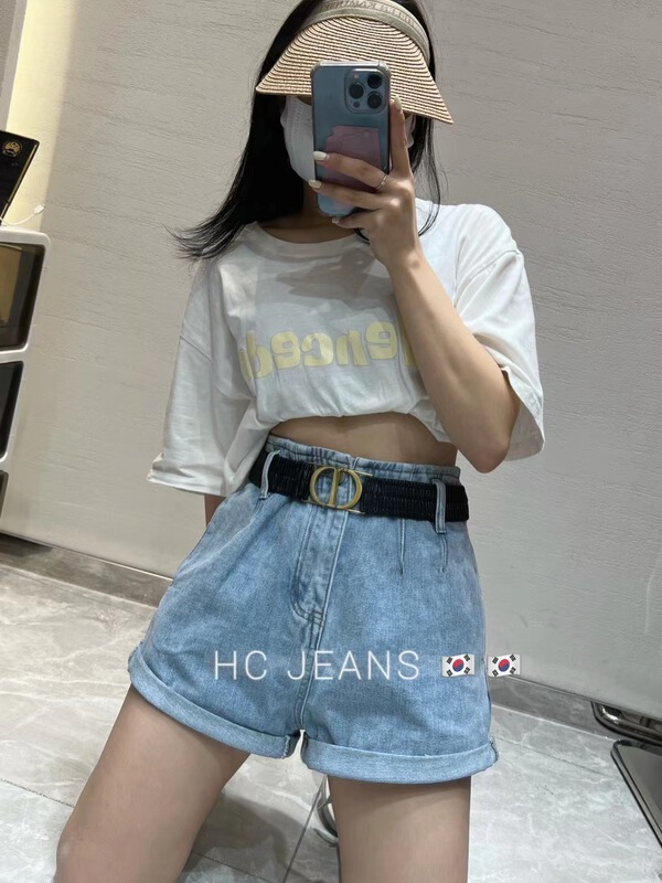 [Han Xier] simple, slim and versatile cuffed denim shorts (with belt) 2312\hbx