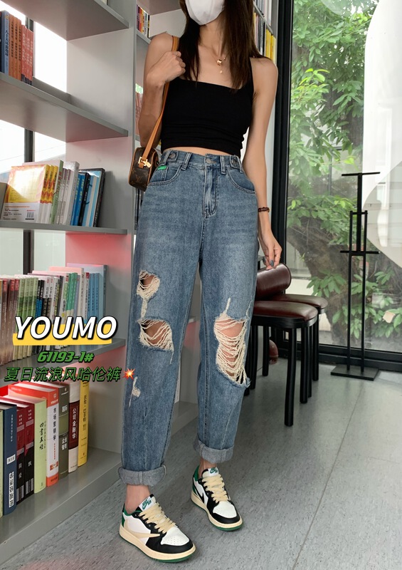 [suxinlan /youmo] Korean casual jeans with hole breaking design 61193\cqw