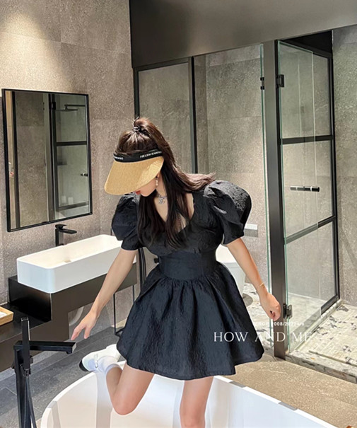 [how and me] bubble sleeve lady crimp dress 7119\lsl