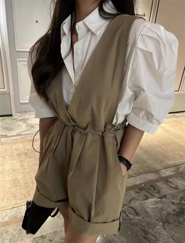 [Bingbing] simple Japanese shirt + versatile waist closing Jumpsuit ys2-8220\csx