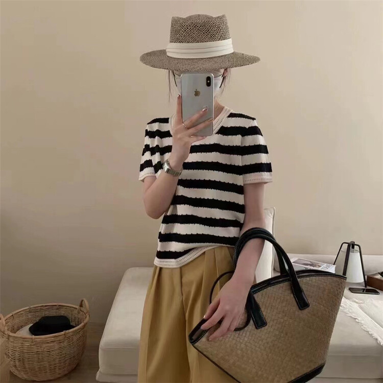 [malt] crew neck loose stripe short sleeve T-shirt 3144\xyj