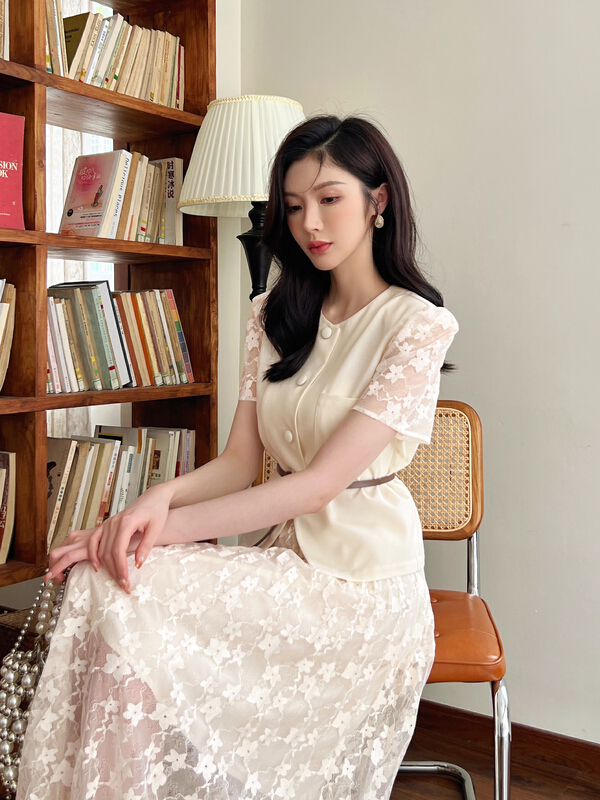 [Hanna including that] lace stitched shoulder pad thin shirt m10175\jhy