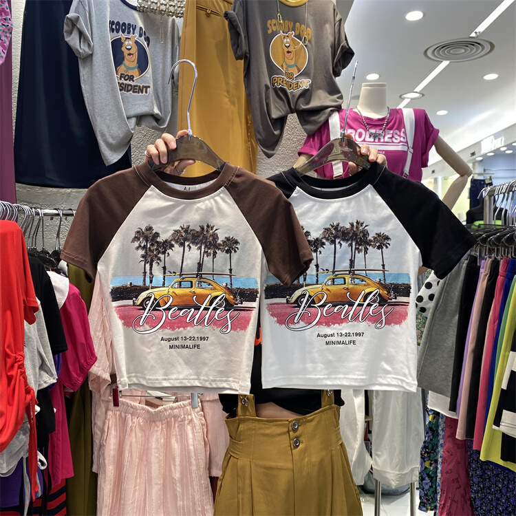 [al] raglan sleeve print short short sleeve T-shirt 6601\wpl