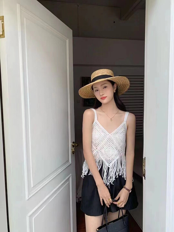 [the nice] tassel hook flower versatile hollow out vest / sling 00358\hjy