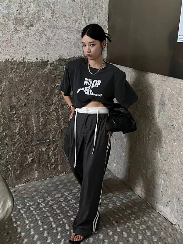[f (x)] Korean wash short back drawstring short sleeve T-shirt t11086\ozq