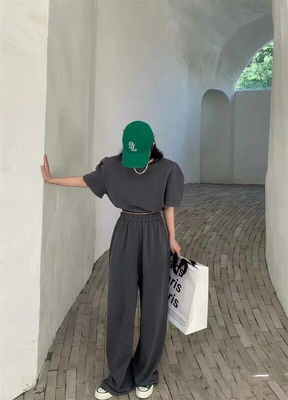 [pepper] simple round neck shirt + elastic waist casual pants set 848\pcz