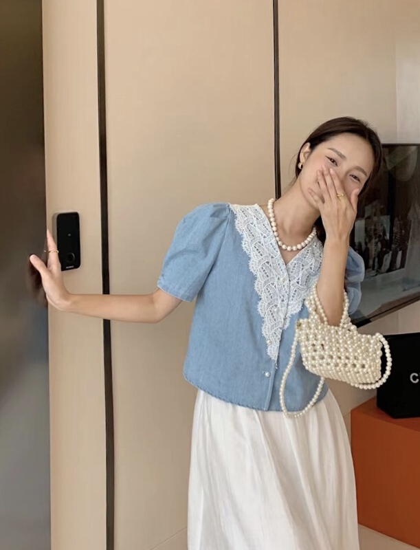 [Lina] retro shirt with stitching 9114-1\zxx