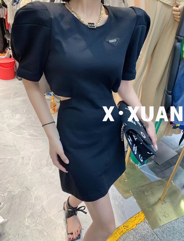 [x.xan] bubble sleeve open waist short skirt dress 2352\pcz