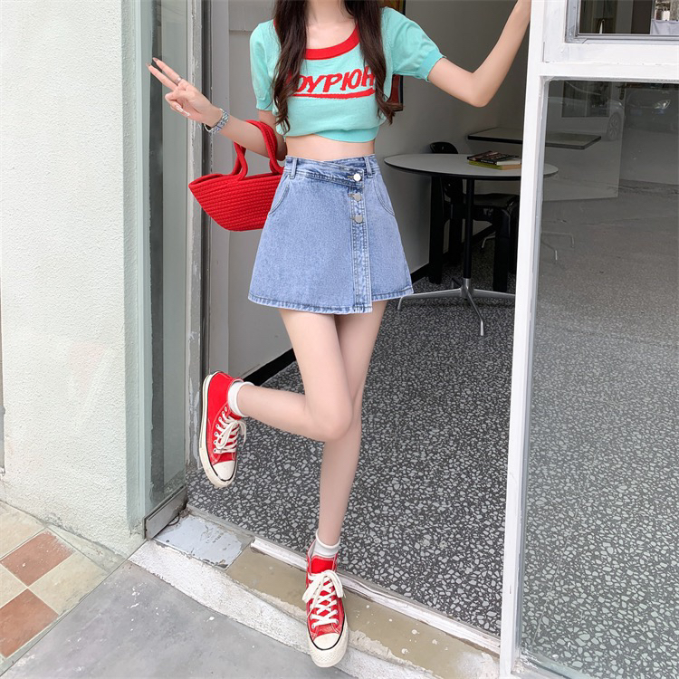 [mate fashion] Korean version of high and thin denim skirt pants 5881\ozq