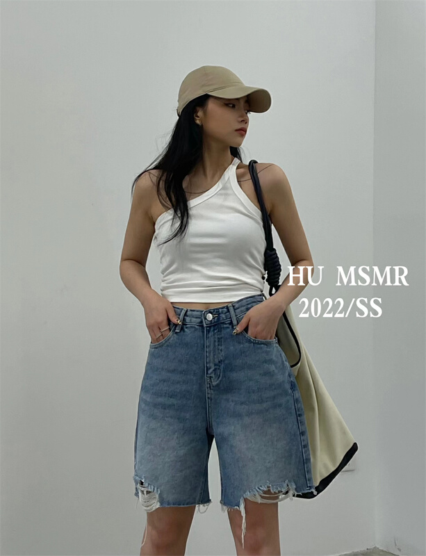 [Hu] simple Korean version with holes and rough edges versatile denim shorts 8826-1\ozq