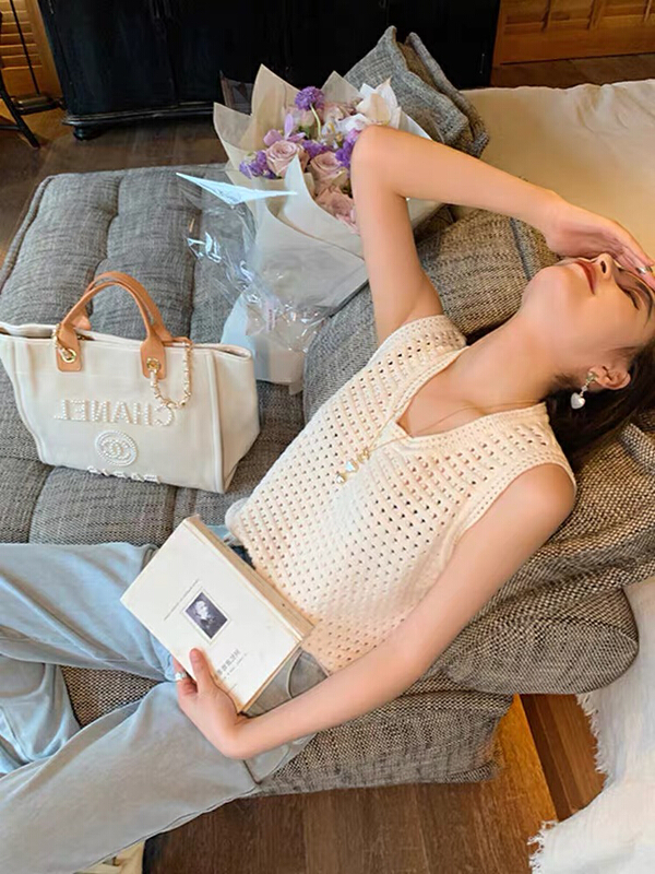 [f · P] round neck hollow out breathable knitted sleeveless vest / sling h336\hbx
