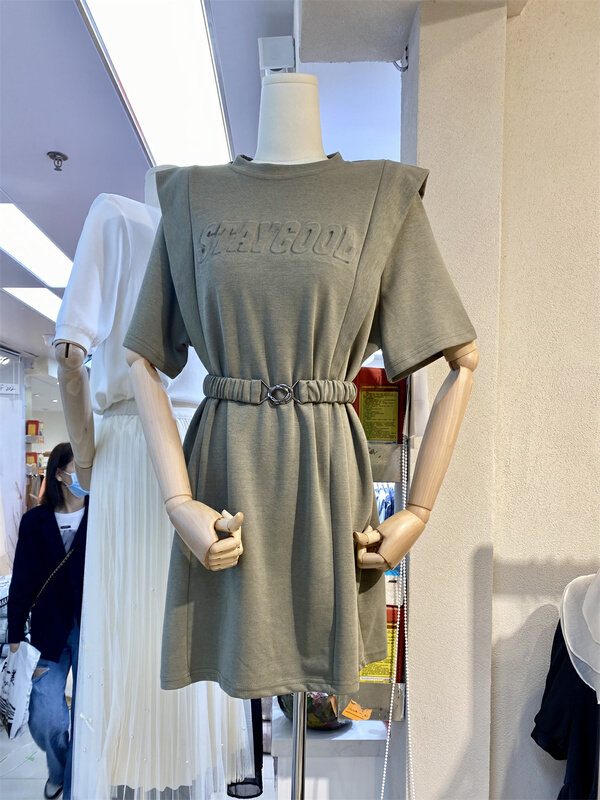 【K】 Korean round neck letter loose dress (with belt) ys1-5197\jj