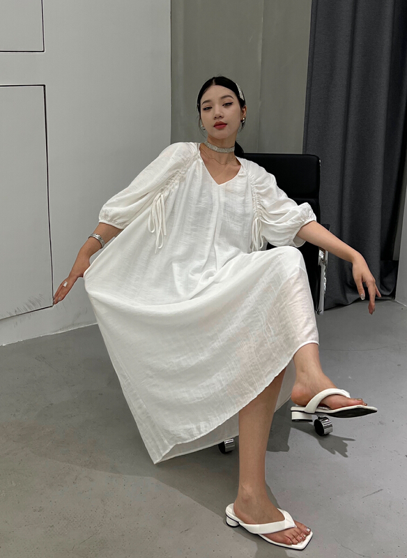 [f (x)] Korean versatile net color loose dress lyq7115\ozq