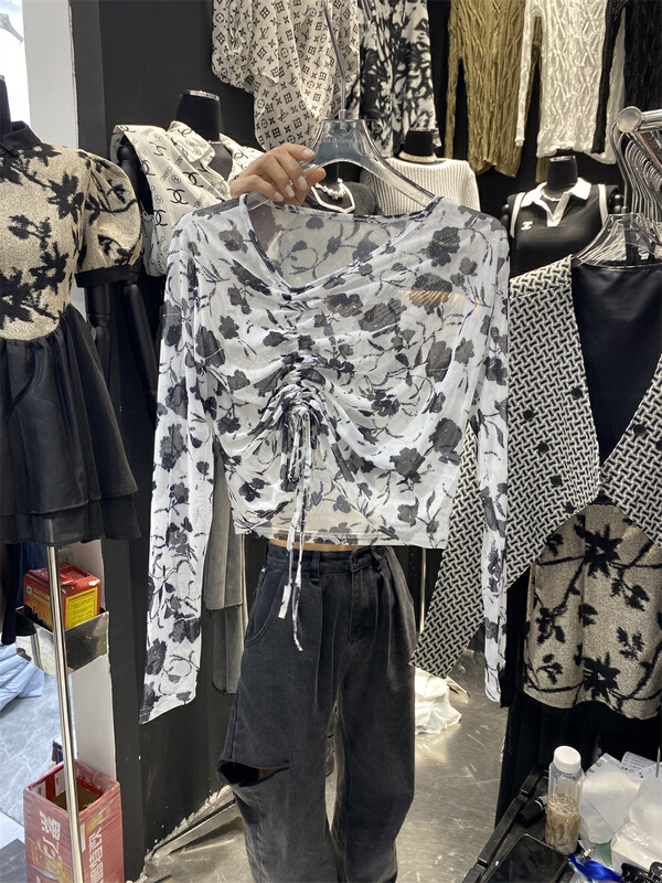 [web sensing] summer floral drawstring design thin sunscreen shirt a0911\ozq