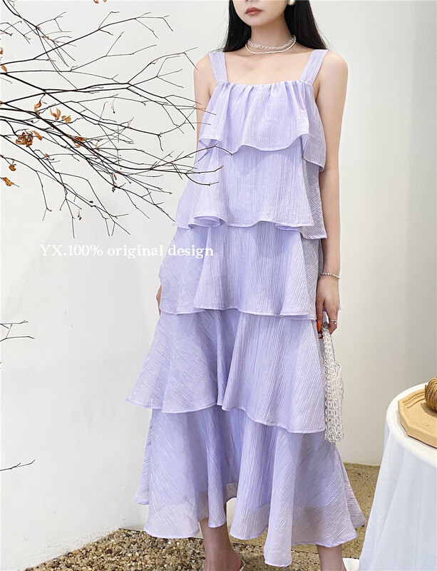 [YX] cake layer sling long dress (without necklace) 5366\zjy