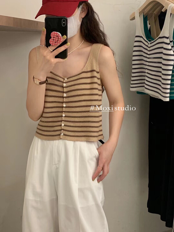[Moxi] Korean versatile contrast striped vest / suspender 56582\xj