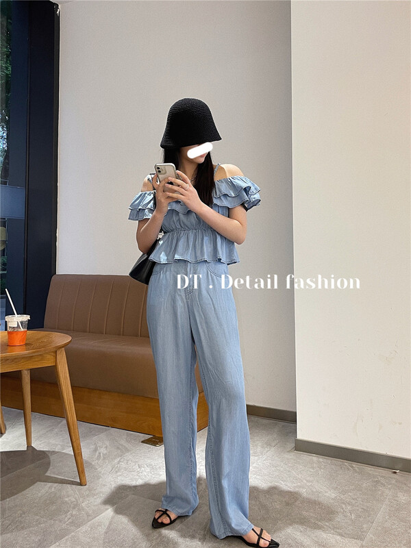 [DT] fashion Ruffle tank top + slim loose jeans set 8093-1\wpl