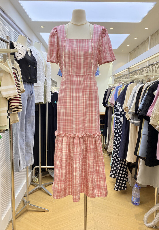 [31 fashion] Korean Plaid round neck dress 3712\hjy