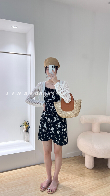 [Lina] new neckline wrinkled retro dress (excluding matching) 0199\hjy