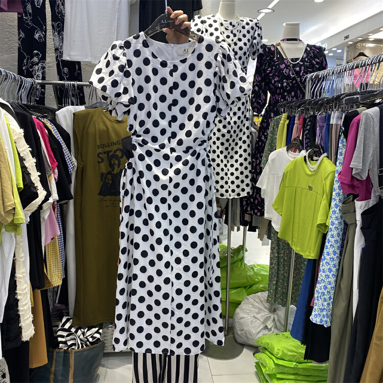 [al] round neck wave point waist length dress 0009\wpl
