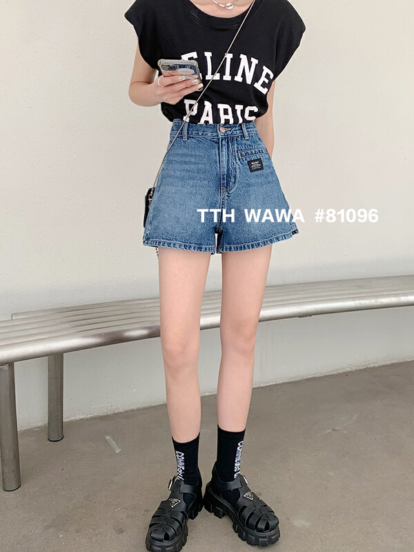 [Wawa] Korean casual slim and versatile A-line denim shorts 81096\lsl
