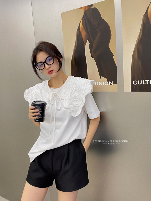 [neihe] French short sleeve T-shirt (with detachable shawl) 22186\zxx
