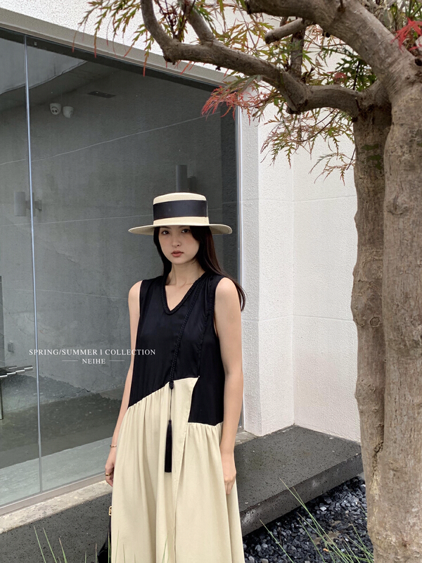 [neihe] corded tassel design contrast mosaic dress (with tassel) 11553\zxx