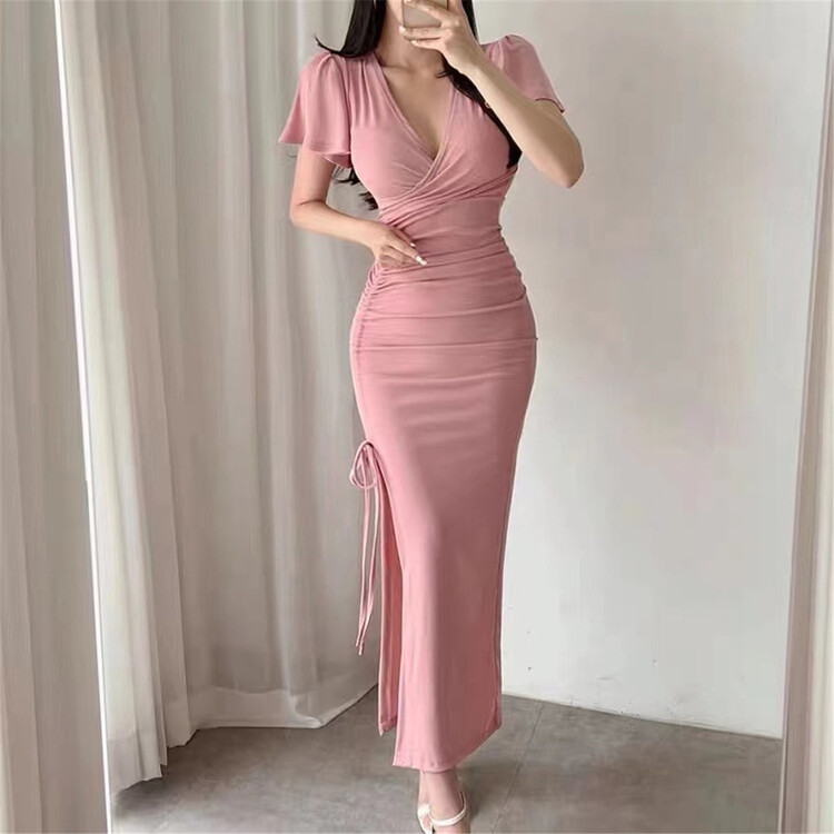 [2/2chicw] temperament deep V-neck slim slit dress 8109\pcz