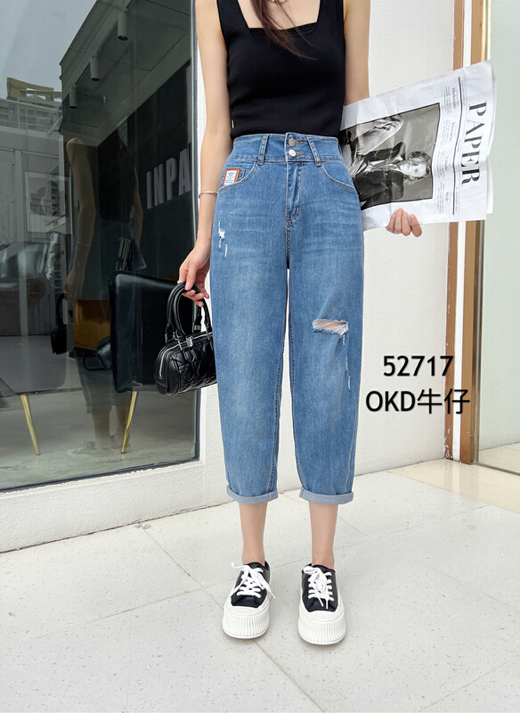 [okd] Korean version of simple and versatile nine point personalized jeans 52717\zxl