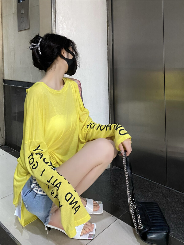 [QQ shop] casual loose letter sunscreen shirt 9951\ozq