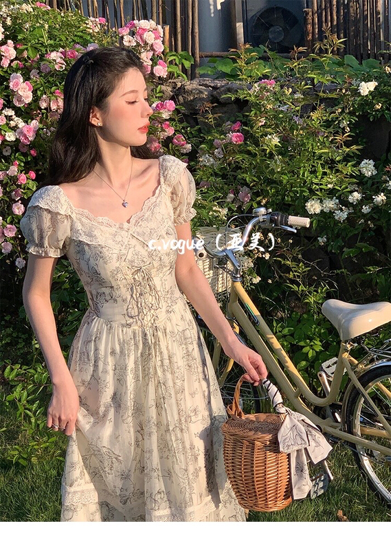 [c.vogue] French heavy industry lace up waist dress 3920\pcz