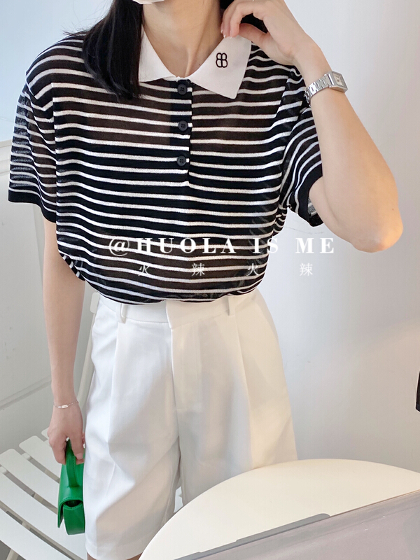 [hot Huola is me] shirt collar casual embroidery short sleeve T-shirt 3172\cqw