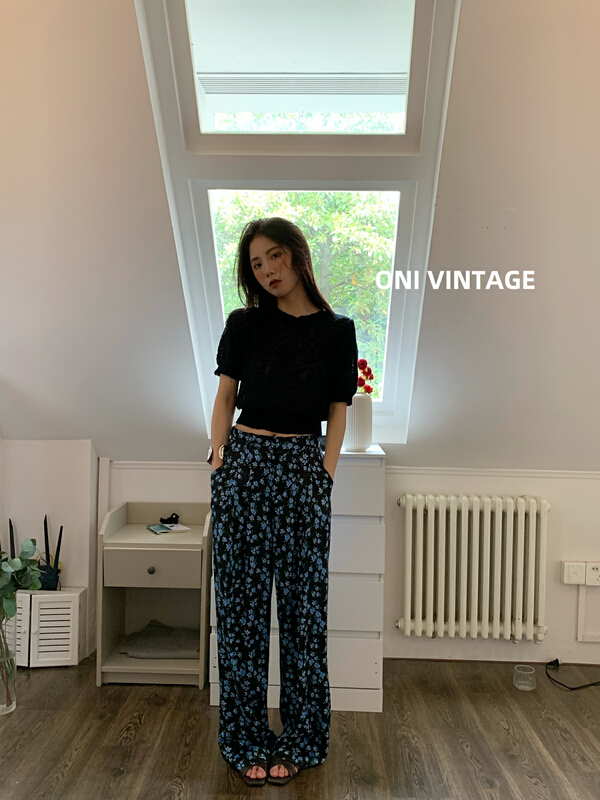 [onivinage oni] Korean versatile Floral Casual pants ow224n5442