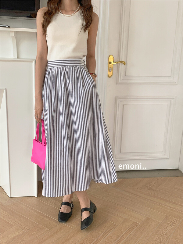 [emoni] Korean style versatile loose striped skirt 11006\cls