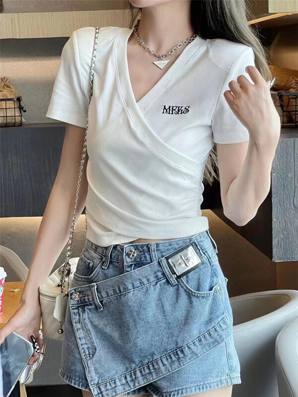 [N9] V-neck simple letters versatile short sleeve T-shirt 248\lsl