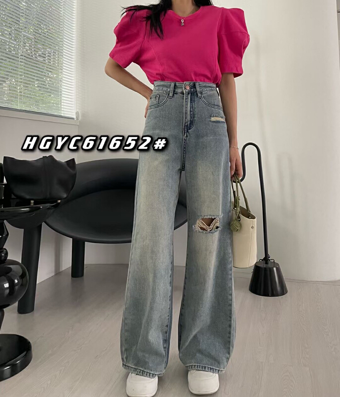 [hgyc fairy tale princess] retro nostalgic double process back grain button wide leg jeans 61652\jj