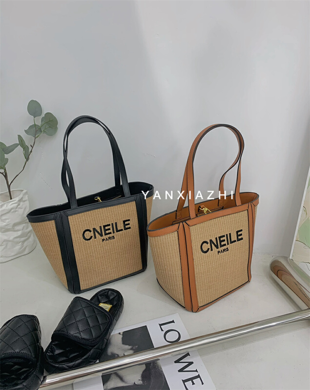 [introduction] fashionable temperament color block letter straw single shoulder bag (with inner lining) y10-99820\cyq