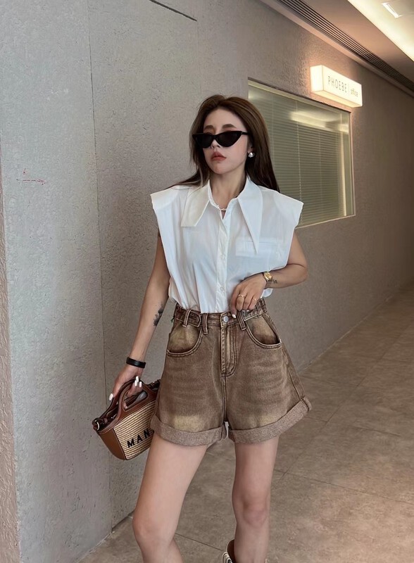 [T.Y tangyuanjia] simple solid color Versatile Single breasted shirt 2108-1\ozq