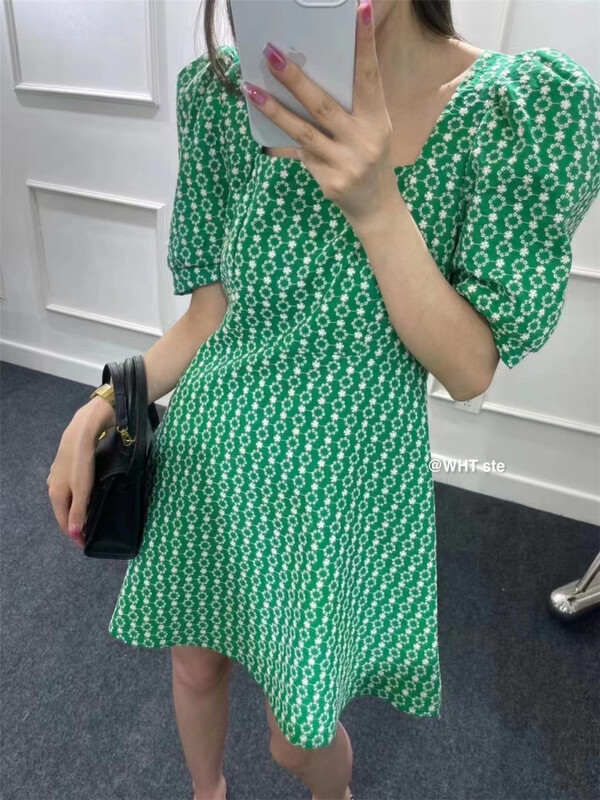 [wht] floral short sleeve Pleated Dress 5073\wtt