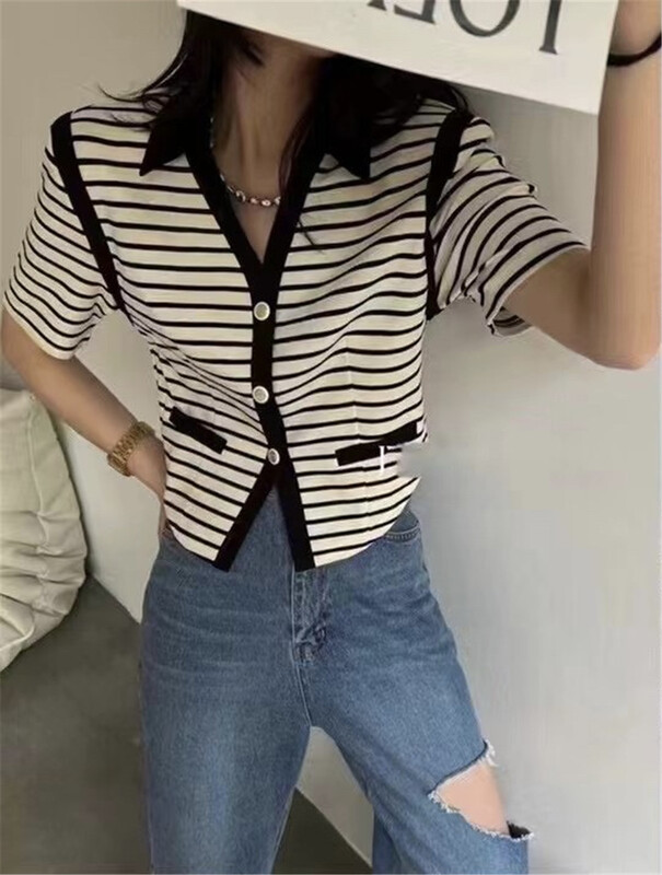 [Muxi] simple and versatile striped polo shirt 6039\wpl