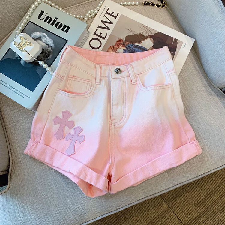 [x · h studio] cross embroidered high waist slim versatile denim shorts 5866\ozq
